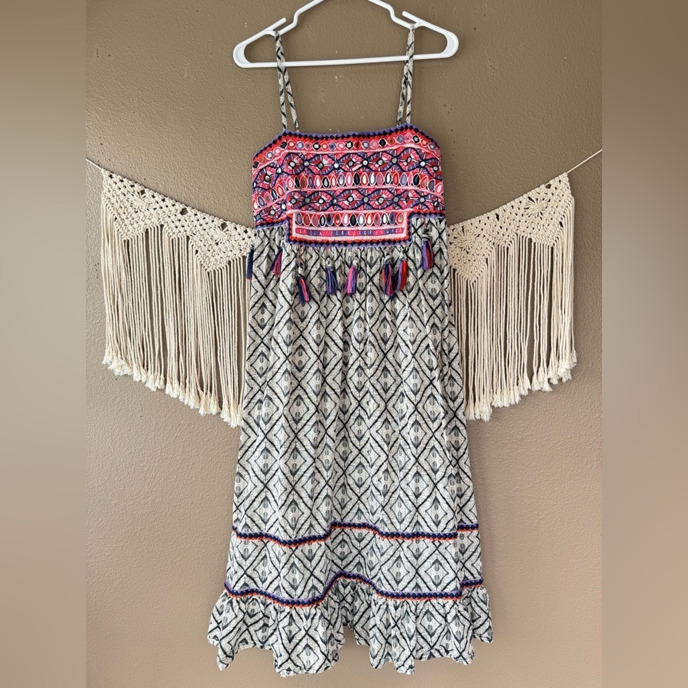 RAGA Embroidered Midi Dress Embellishments Tassels‎ Black White Pink Purple F